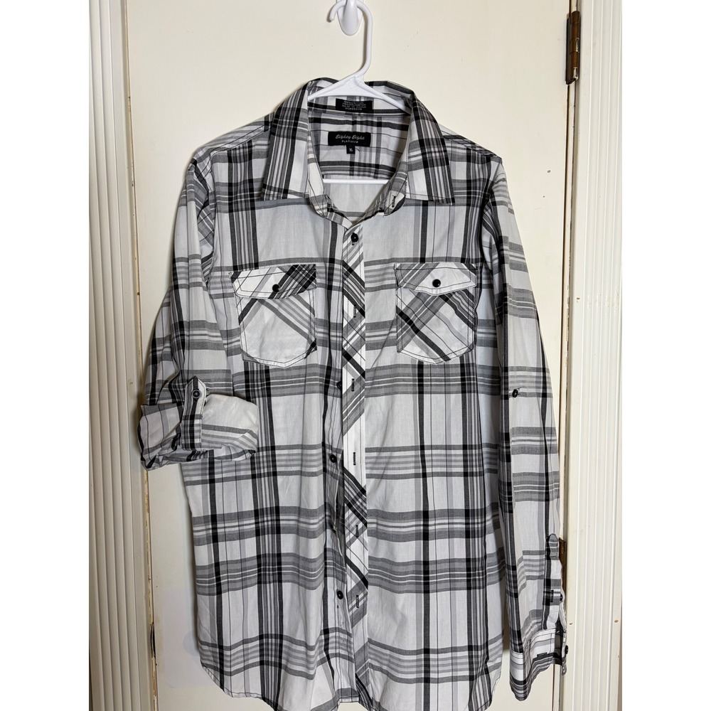 Eighty Eight Platinum Womens XL Black White Plaid Roll Tab Button Down Shirt